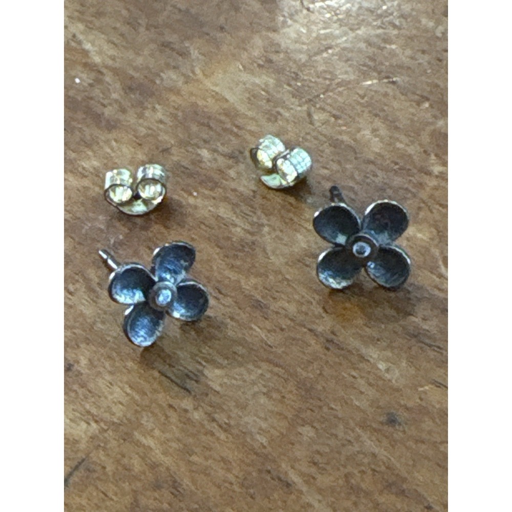 Sterling Silver 925 Flower Stud Earrings 4 Petal Minimalist